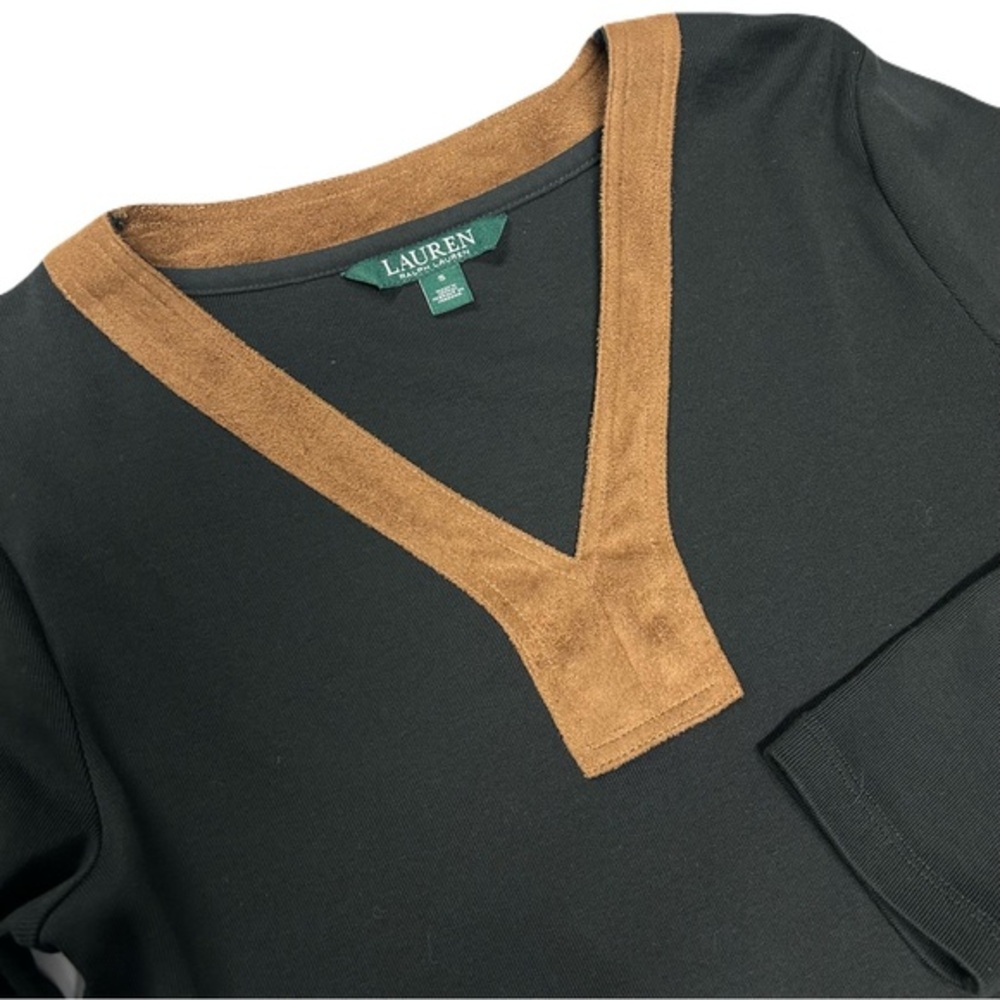 Lauren Ralph Lauren Tunic Top Long Sleeve V Neck Cotton Vegan Suede Office - Picture 1 of 8